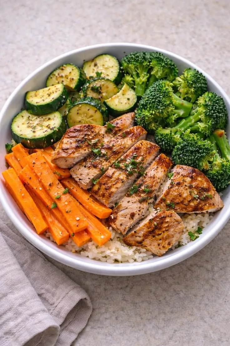 Balanced plate featuring whole grains and vegetables